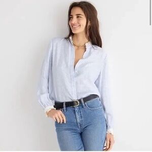 J. Crew Drapey cupro-blend ruffle-trim shirt in stripe